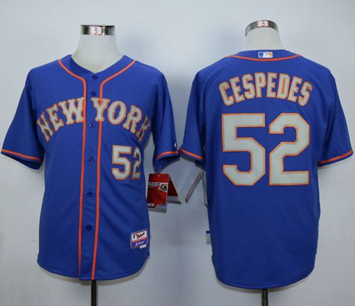Mets #52 Yoenis Cespedes Blue(Grey NO.) Alternate Road Cool Base Stitched MLB Jersey - Click Image to Close